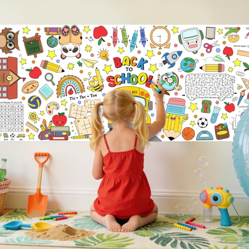 Back to School Coloring Poster - 55x24 Inch Table Cover for Kids