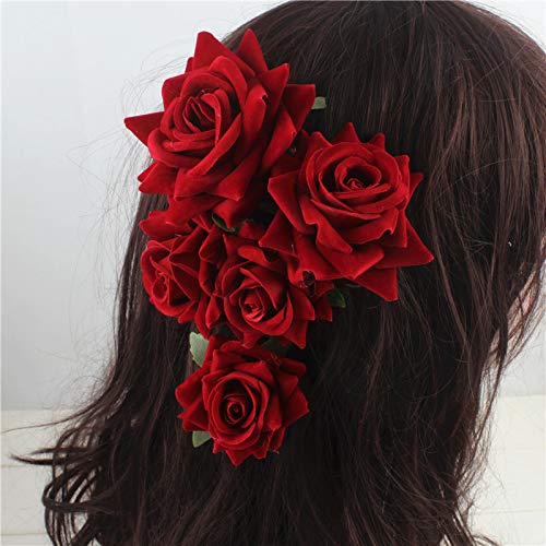 Red Rose Hair Clip for Women & Girls - Floral Hair Accessories Comb for Weddings & Parties
