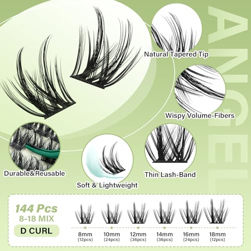 KEYYOU Angel A02 D Curl Lash Clusters – 8-18mm Natural Look