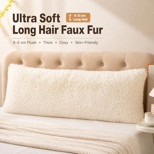 Reafort Luxury Faux Fur Body Pillow Cover 21x54in - Cream