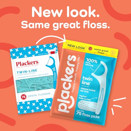 Plackers Twin Line Dental Floss Picks, 150 Count (Pack of 4) - Cool Mint