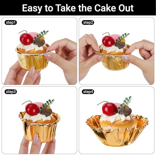 EUSOAR Gold Disposable Cupcake Cups with Lids, 3.5 oz - 50 Pack Aluminum Foil Muffin Liners for Baking