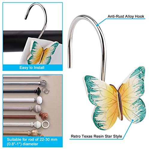 AGPTEK 12PCS Butterfly Shower Curtain Hooks - Anti-Rust Decorative Rings