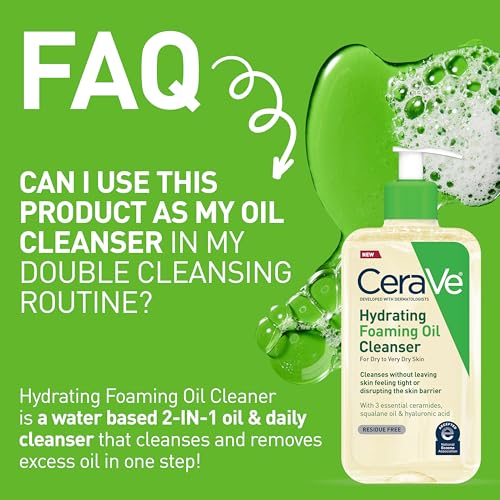 CeraVe Hydrating Foaming Oil Cleanser with Hyaluronic Acid, 8oz - Gentle Makeup Remover for Dry Skin