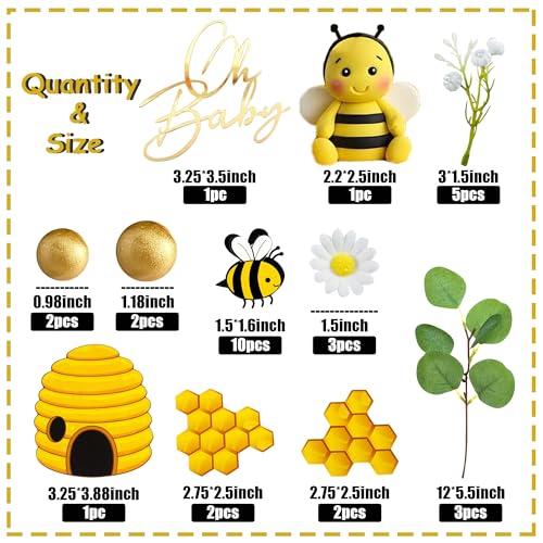 Bee Cake Topper Set - 32 Pcs Honeycomb Birthday Decorations