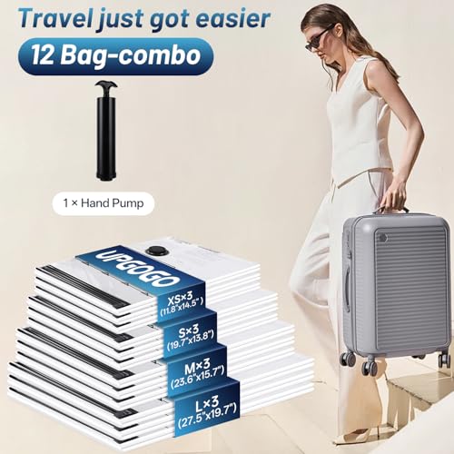 UPGOGO Travel Vacuum Bags with Hand Pump - 12 Pack Compression Set
