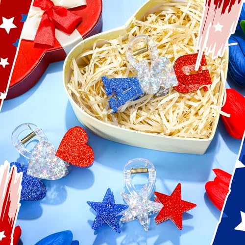 Patriotic Hair Claw Clips Set - 3 Glittery Red White Blue Hair Accessories for Independence Day