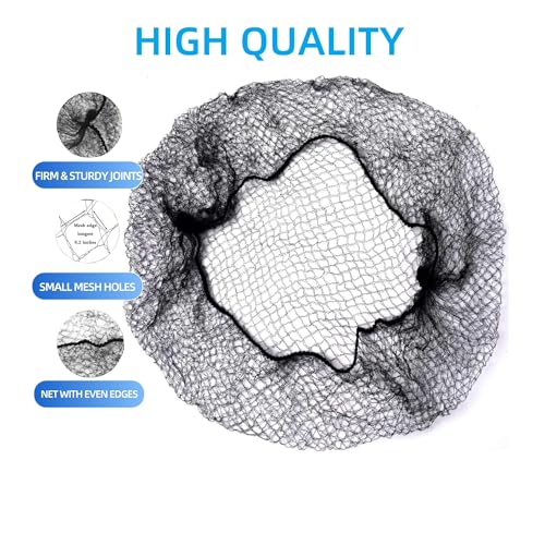 32 Inch Large Black Elastic Hair Nets - 100 Pcs Invisible Mesh