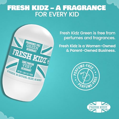 Fresh Kidz Kid & Teen Unscented Deodorant 3-Pack, Baking Soda & Aluminum-Free, 24H Protection, 1.86 fl oz