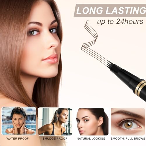 LAVONE Waterproof Microblading Eyebrow Pen - Dark Brown 2-in-1 Brow Pencil