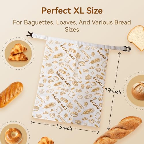 Reusable Beeswax Bread Bags - 2 Pack XL Organic Cotton Sourdough Storage