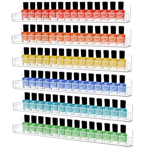Wall-Mounted Nail Polish Organizer Rack - 6 Pack Acrylic Shelf