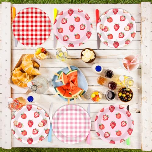 48-Count Strawberry Paper Plates - 7-Inch Disposable Dinnerware Set