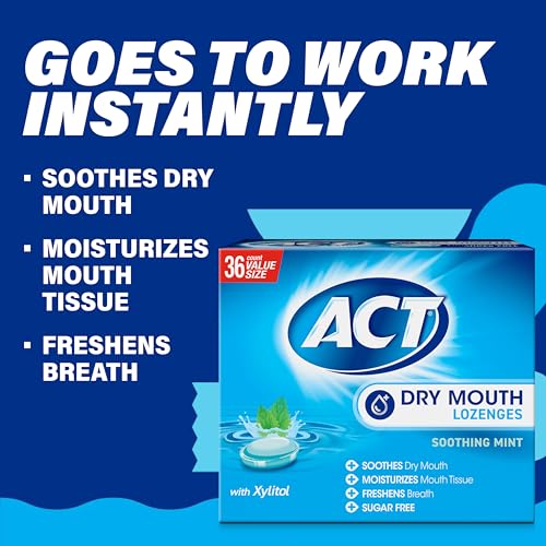 ACT Dry Mouth Lozenges with Xylitol, Soothing Mint - 72 ct