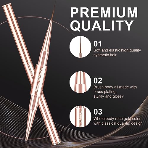 Shine Chance 9-Piece Professional Nail Art Brush Set, Rosegold Double-Ended