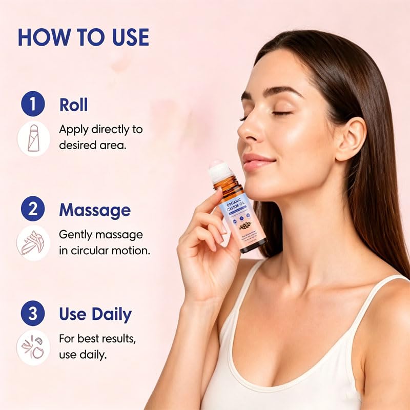 Organic Castor Oil Roller Ball - Cold-Pressed Essential Oil for Face, Hair & Eyebrows | Natural Hydration | 3-Piece Set
