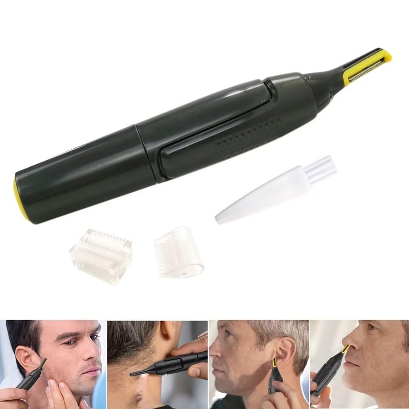 USonline911 Electric Nose Hair Trimmer Men Women Neck Eyebrow Trimmer Shaver Man Clean Trimer Razor Remover 2 x Brush Heads & 1 x Hair Brush 5.91x0.98in Gray Non-Slip G rip