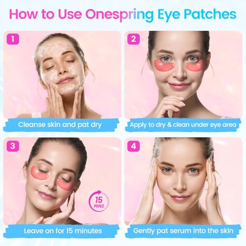 Onespring Under Eye Patches (24 Pairs) - Eye Masks for Wrinkles, Puffy Eyes, Dark Circles, Eye Bags, Under Eye Mask for Refreshing, Revitalizing, Gifts for Mom, Birthday Gift for Teenage Girls