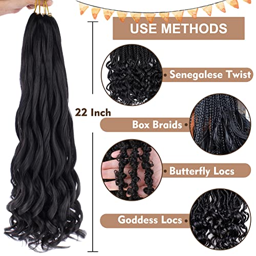 COOKOO 22 Inch French Curl Braiding Hair - 1B Black, 9 Packs Synthetic