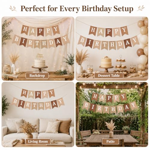 Boho Birthday Banner - Rustic Beige Canvas Garland for Celebrations