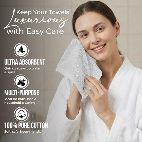 RIVERSIDE 12 Pack White Washcloths Set 12x12 Inches – Soft, Absorbent, Hotel-Quality Cotton