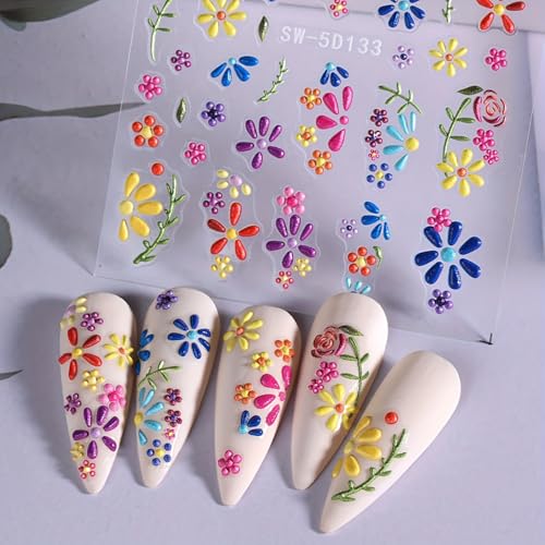 15 Sheets 3D Flower Nail Stickers - Colorful Floral & Butterfly Nail Decals