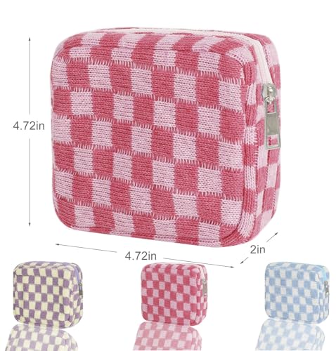KOTORA 3pcs Checkered Mini Makeup Bag Set - Blue, Pink, Purple