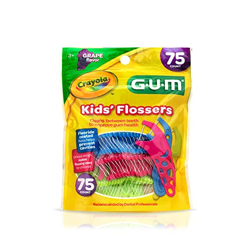 GUM Crayola Kids Floss Picks with Fluoride, Grape Flavor - 75 Count (Pack of 6)
