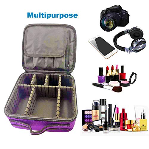 Semilyn Purple Travel Makeup Bag - Organizer with Adjustable Dividers