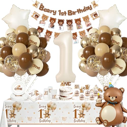 Beary First Birthday Decorations Set for Boys & Girls - 20 Guests