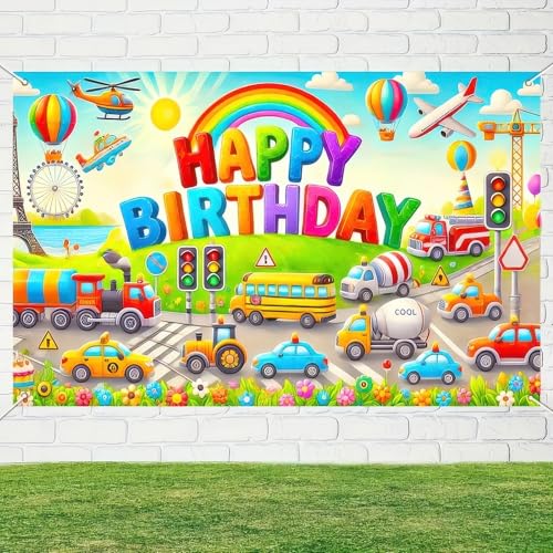 BlissYard Car Birthday Backdrop 70x43 Inch for Boys Party