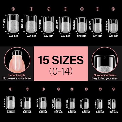 AILLSA Short Square Nail Tips - 120pcs, 15 Sizes, Matte Finish