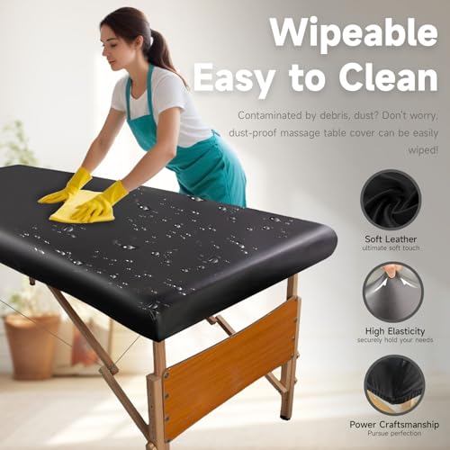 WUSOUPU Waterproof PU Leather Massage Table Cover - Elastic Fitted Protector
