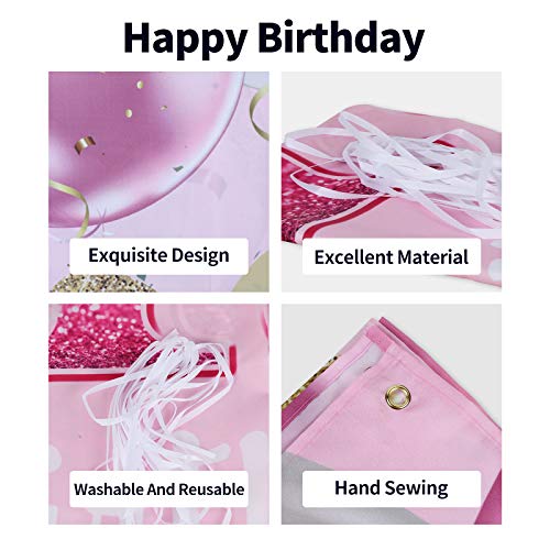Happy 5th Birthday Banner - Pink Party Backdrop 3.9x5.9ft