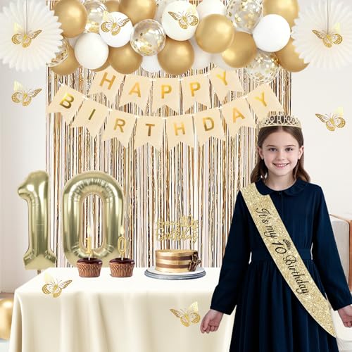 Champagne Gold 10th Birthday Decorations for Girls - 50pcs Set