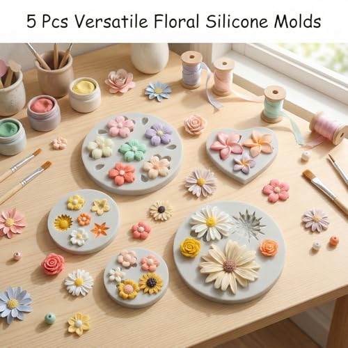 5 Pcs Flower Silicone Molds for Fondant, Chocolate & Crafts