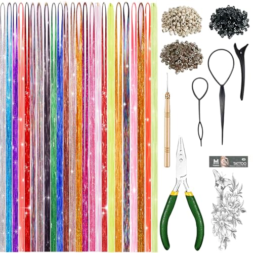 Hair Tinsel Kit - 48 Inch Fairy Glitter Extensions, 24 Colors