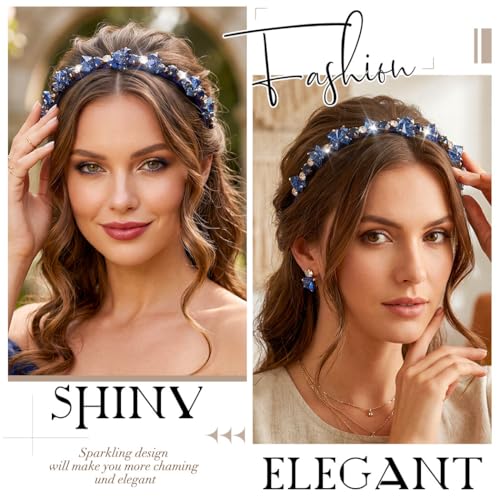 Urieo Crystal Headband with Blue Gems | Rhinestone Hair Accessory for Women