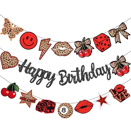 Y2K Red Cheetah Print Happy Birthday Banner - Pre-Strung Garland