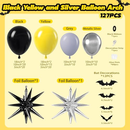 127-Piece Black and Yellow Balloon Arch Kit for Parties
