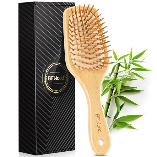 BFWood Bamboo Paddle Hair Brush - Yellow Bamboo Bristle Detangler & Scalp Massager