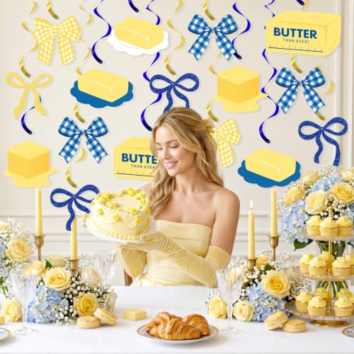 Butter Yellow Birthday Decorations - 20 pcs Hanging Swirls