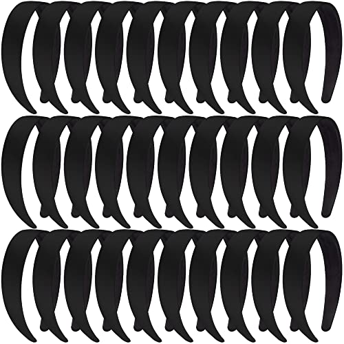 SIQUK 30 Pcs Black Satin Headbands for Women Non-Slip 1 Inch Wide – DIY Hair Accessories