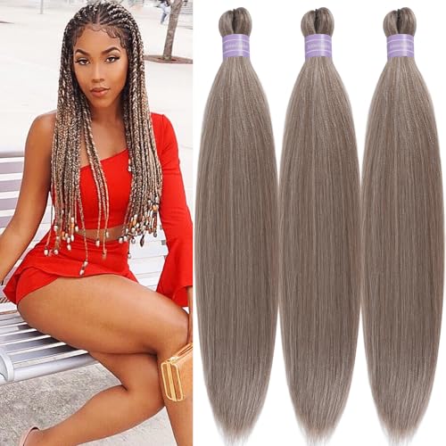 Aoterlanke 26-Inch Pre-Stretched Ash Brown Synthetic Braiding Hair, 3 Pack