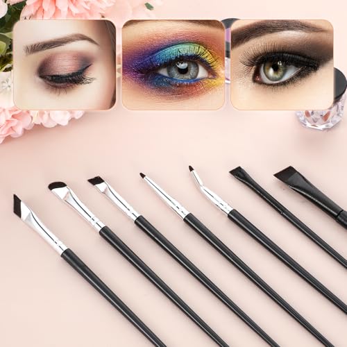 7-Piece Angled Eyeliner & Eyebrow Brush Set for Precision Makeup