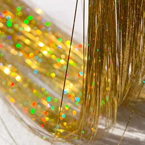 LEILEIXI Shining Gold Hair Tinsel 47 Inch 800 Strands Sparkling Hair Extensions for Kids & Women