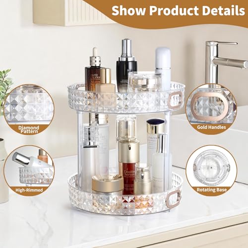 HsaExtriva 2-Tier 360 Rotating Perfume Organizer, Clear Diamond Vanity Tray