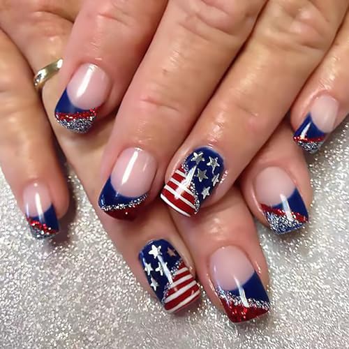 4th of July Press on Nails - Short Square Patriotic Fake Nails