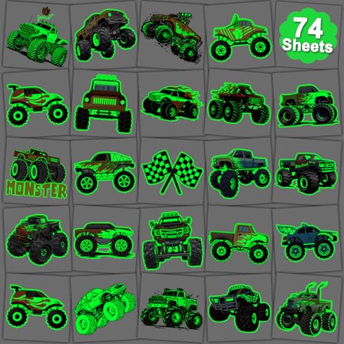 Glow in The Dark Monster Truck Temporary Tattoos - 74 Sheets