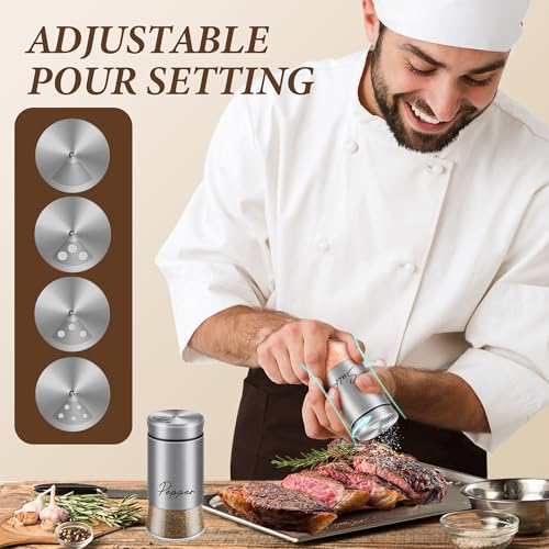 Stainless Steel Salt and Pepper Shaker Set with Adjustable Holes - 5 oz